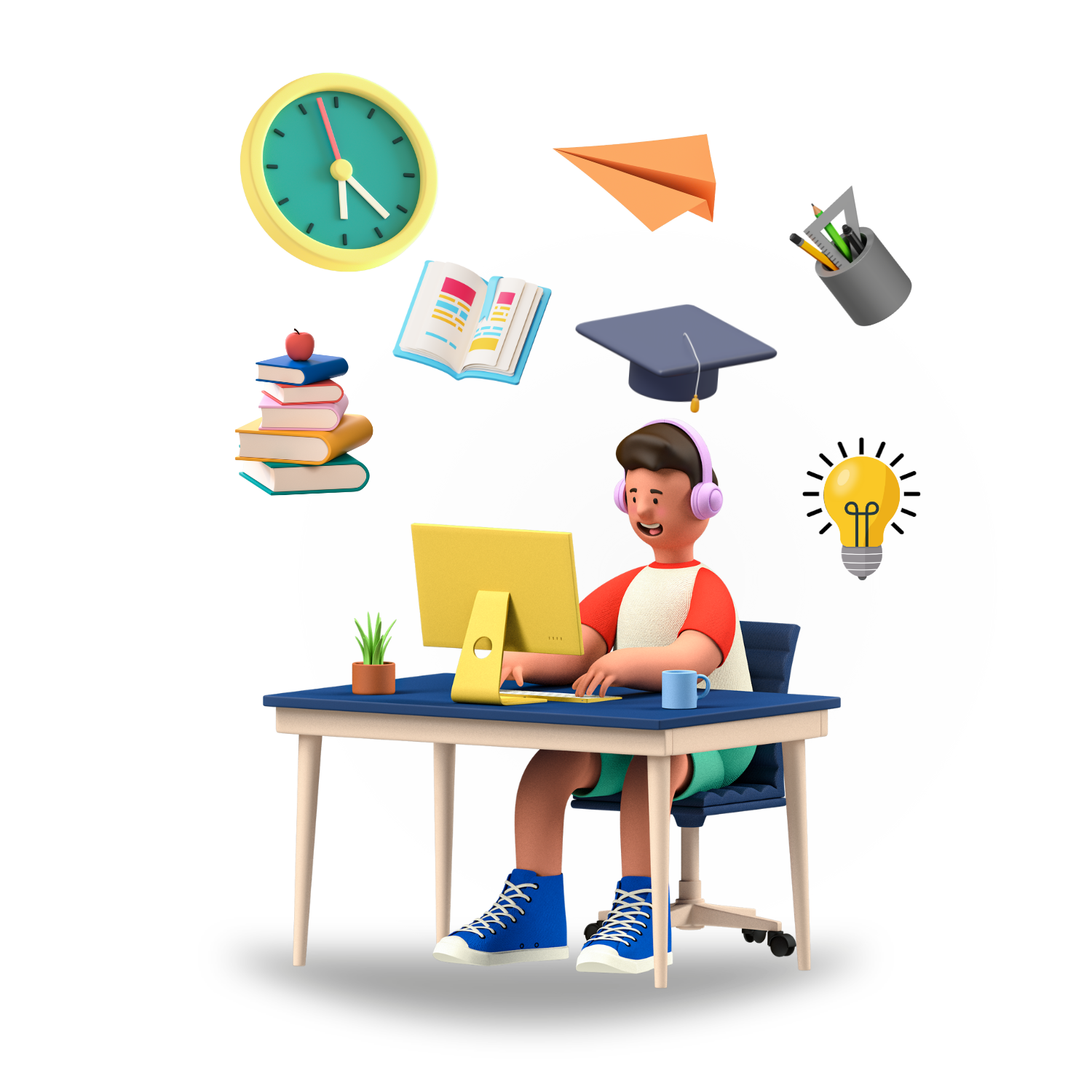 Photo d’un étudiant sur un bureau